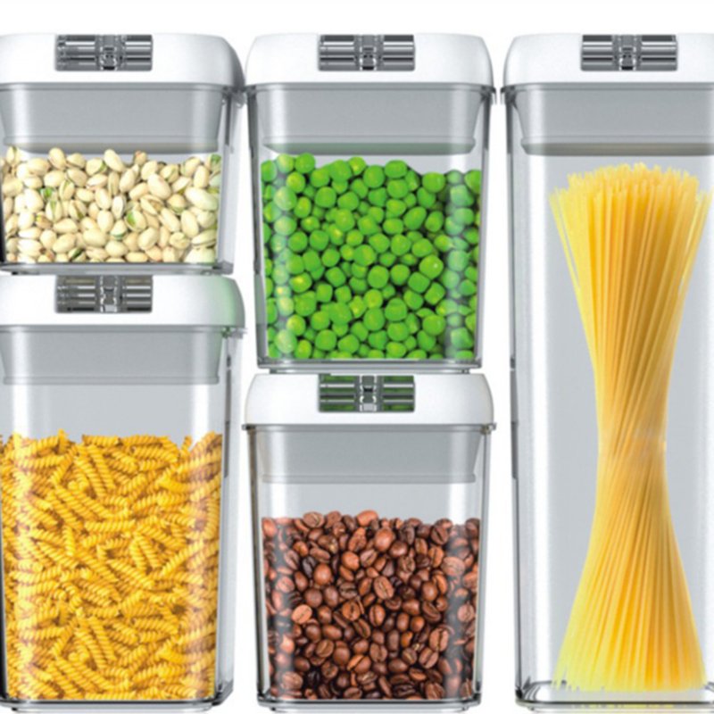 5 Piece Food Storage Container Set With Marking Pen Label Paper Measuring Spoon Impact Resistant Airtight Clear Durable Canisters For Kitchen Dinning Room 5 set black cover clear buckle