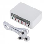 5 Port USB QC 3.0 Quick Charger LCD Voltage Current Display for <span style='color:#F7840C'>iPhone</span> iPad Samsung white_UK plug
