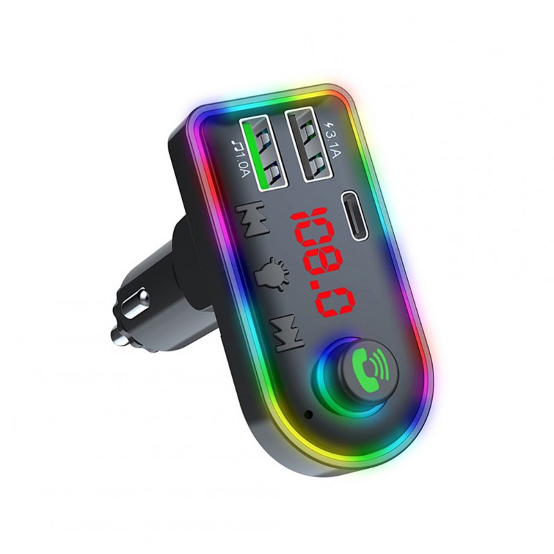 F7/f8 Car Bluetooth Fm Transmitter Hands-free Call Mp3 Player Colorful Light Type-c Car Charger F8
