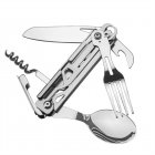 5-in-1 Camping Utensils Stainless Steel Multitool Folding Tableware With Fork Spoon Knife Red Wine Bottle Opener And Can Opener Portable Cutlery Set For Travel All steel tableware