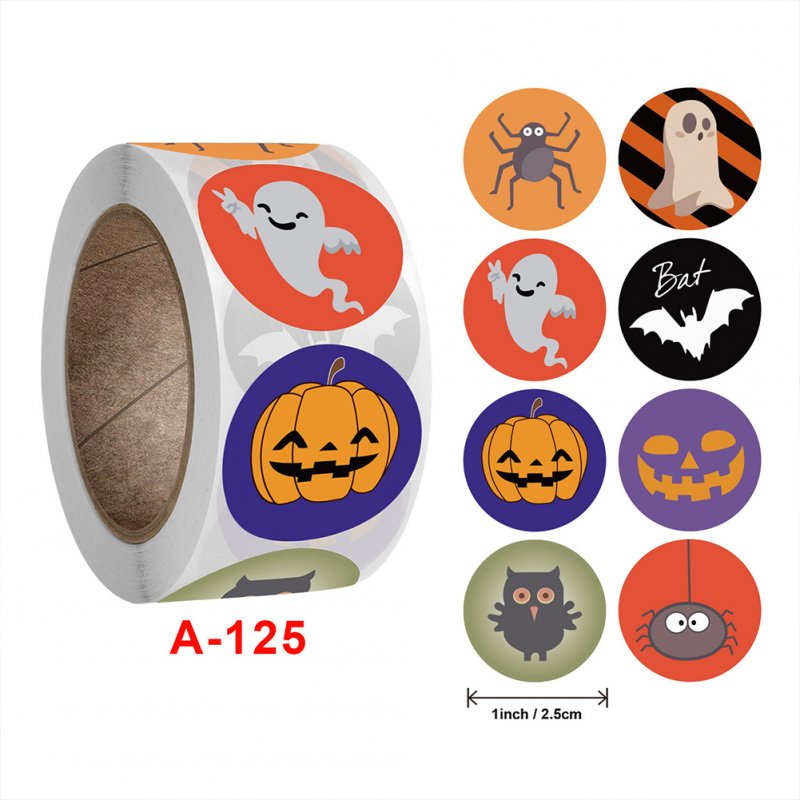 500 Sheets/roll Self-adhesive Halloween  Roll  Sticker Multiple Halloween Pattern Candy Envelope Sticker 2.5cm / 1inch