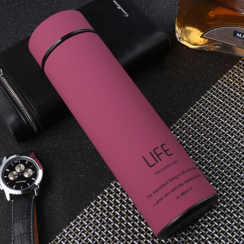 500ml Rubber Paint Vacuum Flask Thermos  Bottle With Tea Mesh Water Cup red