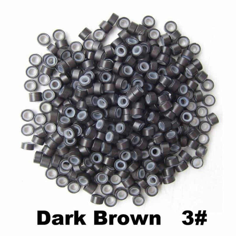 500pcs Silicone Micro Ring Aluminium Rings/Links/Beads Hair Extensions Tools for Human Hair Dark brown