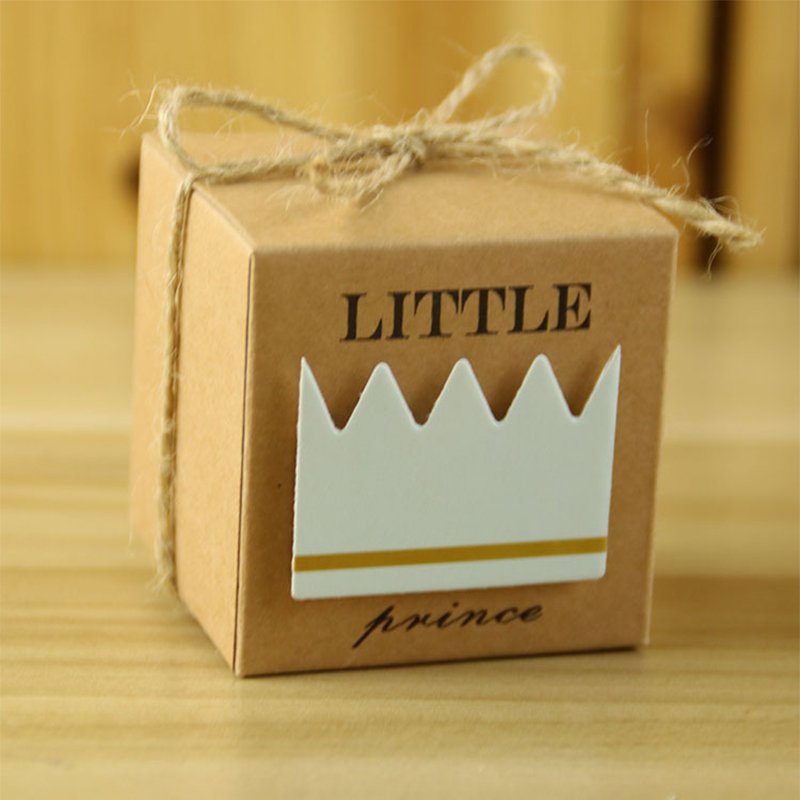 50pcs Baby Shower Candy Box Little Prince/Princess Crown Kraft Boxes Girl Boy Birthday Favors