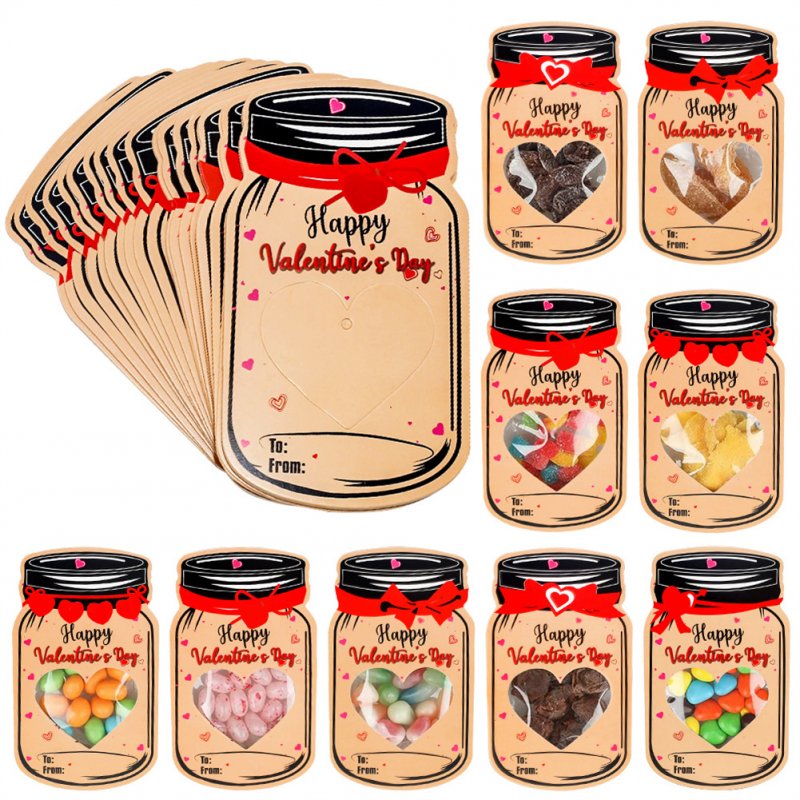 50pcs Kraft Paper Candy Jar Valentine Cards Set With 50 Transparent Sealed Bags For School Class Classroom Valentines 50 piece set
