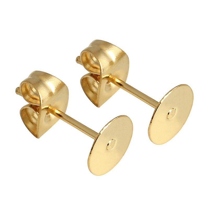 50pcs/set Metal Ear Stud Earrings Set Flat Round Stud Earplugs Kit DIY Jewelry Accessories Gold needle + ear plug
