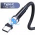 540 degree Rotate Magnetic Cable Led Indicator Light Fast Charging Cable Compatible Black type C interface