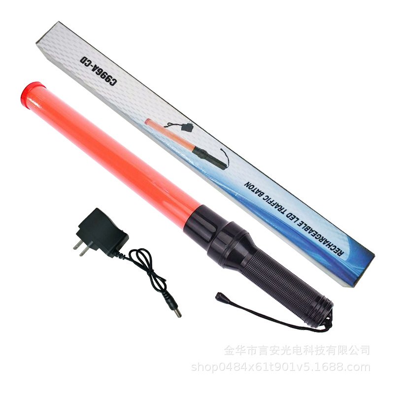 54cm LED Charging Traffic Baton Safety Signal Warning Flashing Red Light 100-240V China flat plug