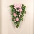 55cm Easter Faux Door Hanging Ornament With Bow Green Leaves Wreath For Indoor Outdoor Front Door Window Decor Pink Bow