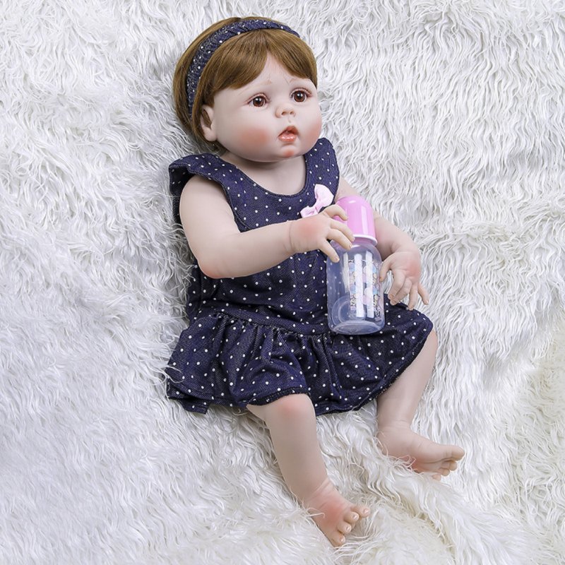 56CM Simulate Soft Silicone Doll Limb Movable Bath Toy for Baby Toddler Girl Blue eyes