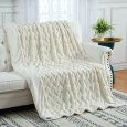 US CAROMIO Sherpa Fleece Soft Plush Jacquard Fluffy Throw Blanket - Creamy White
