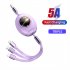 5A 3 in 1 Usb C Charging Cable Usb a to 8 pin Micro Type C Cable Compatible for iPhone Huawei Samsung Xiaomi Purple