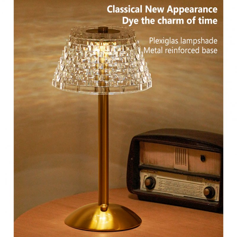 Retro Led Table Lamp Rechargeable Crystal Lampshade Touch Sensor Night Light Touch 3-color model