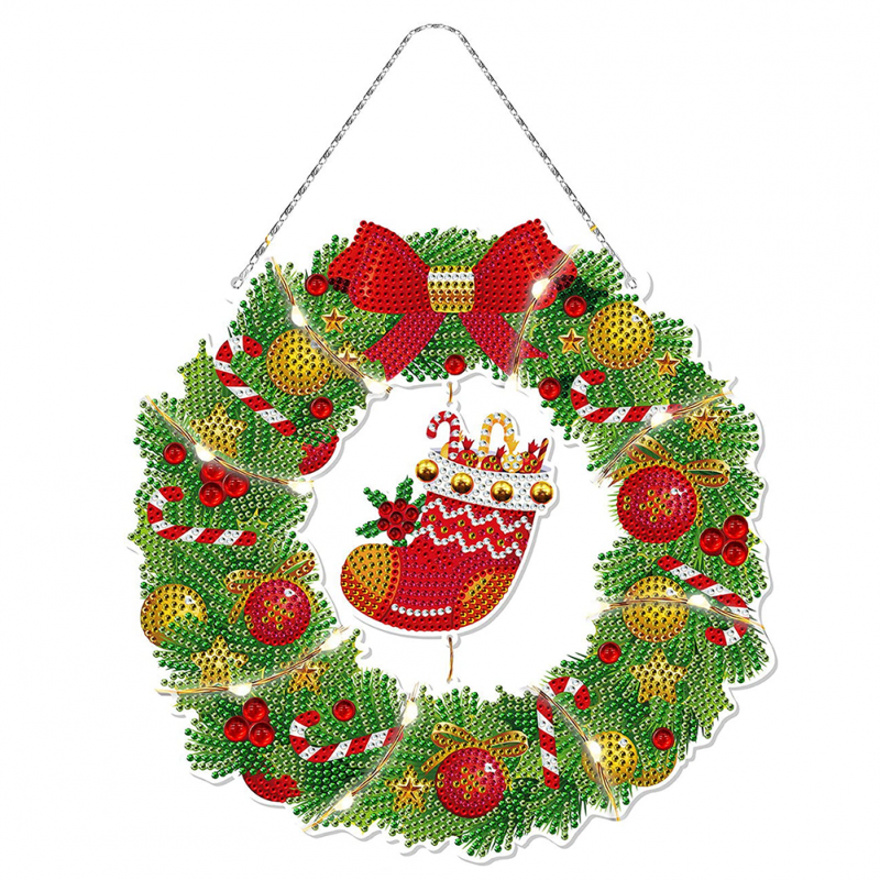 5D Christmas  Diamond  Painting  Kit Perfect Led Lights Wreath Material Package Home Party Decoration Christmas socks
