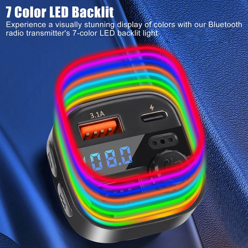C26 FM Transmitter For Car Bluetooth 5.0 Hands-free Call RGB Backlight Dual USB Car Charger MP3 Music Player 