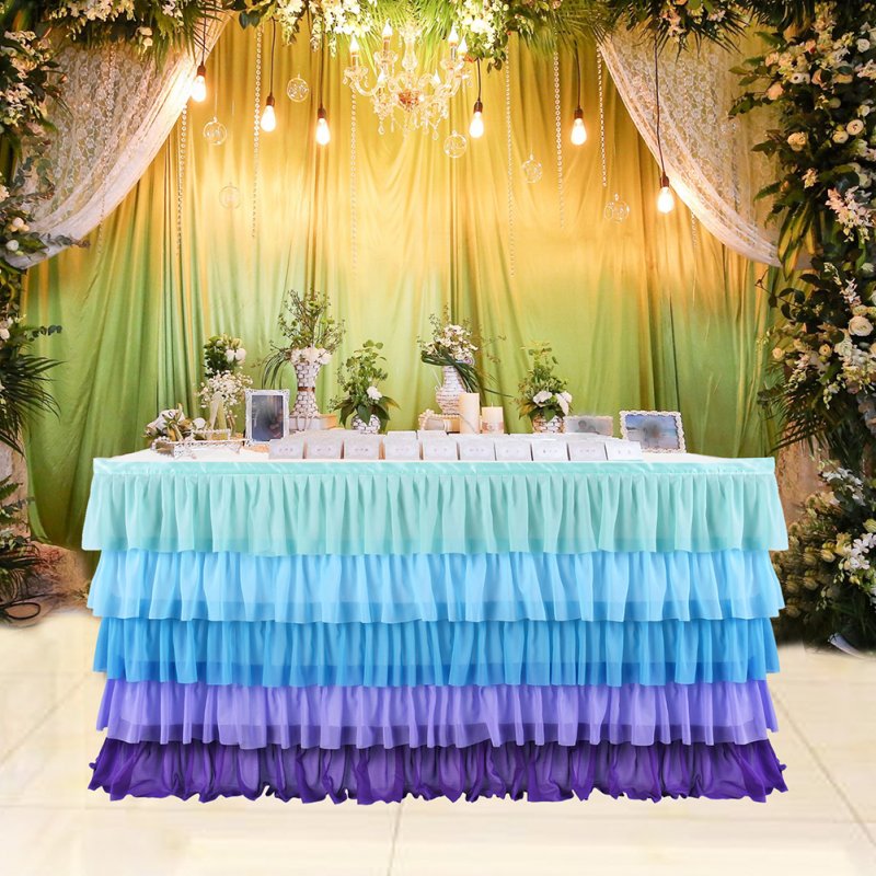 5Layers Violet Blue Splicing Chiffon Table Skirt for Wedding Party Decor Violet blue_9FT
