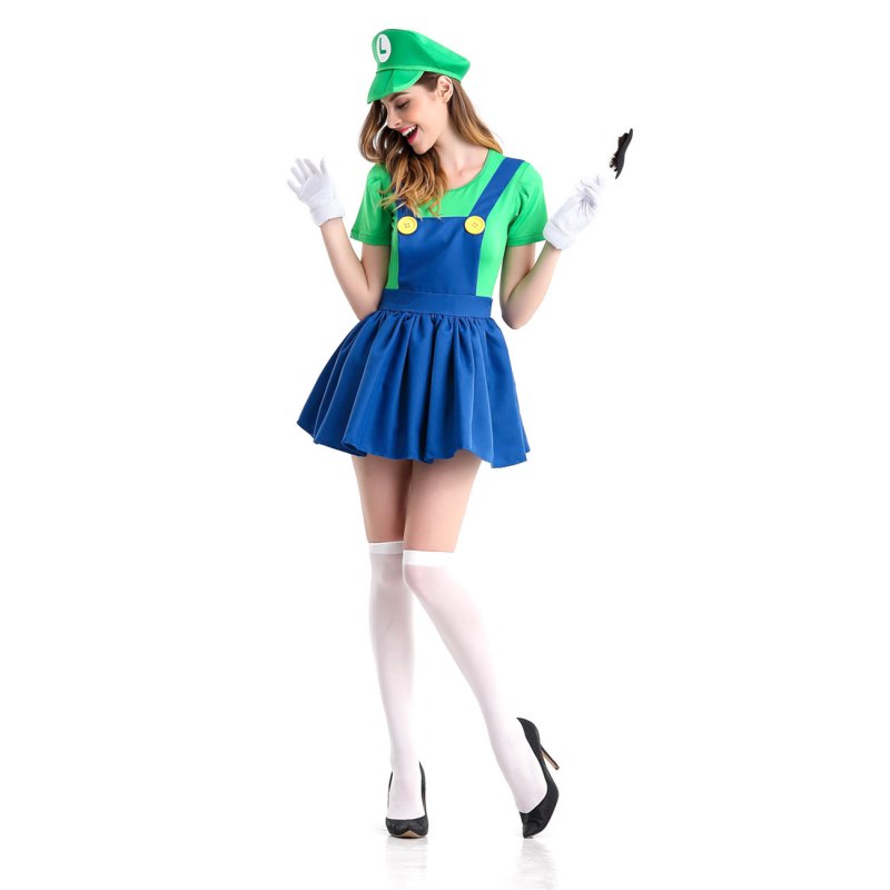 5PCS/Set Women Suspender Skirt Set Stylish Performance Costume for Halloween Fancy Dress Ball green_L