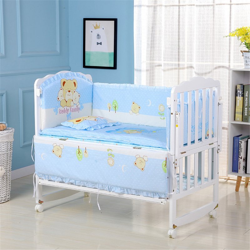 5Pcs Cartoon Animated Crib Bed Bumper 100%Cotton Comfortable Children's Bed Protector Baby Washable Set three little Bears_90*50