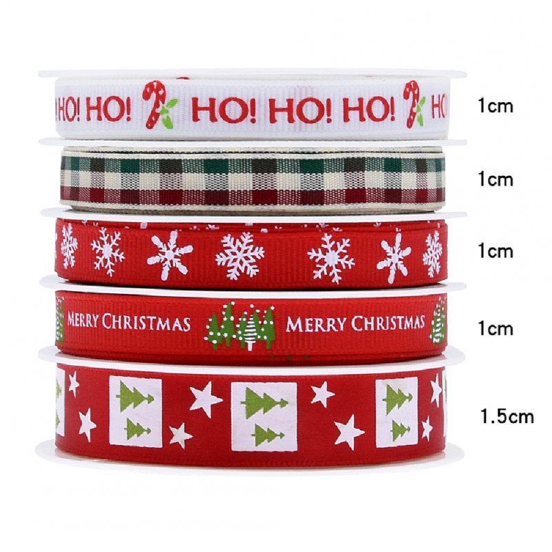 5Pcs/Set Christmas Printing Ribbon Gift Packing Decoration Diy Ribbons Roll Red-B