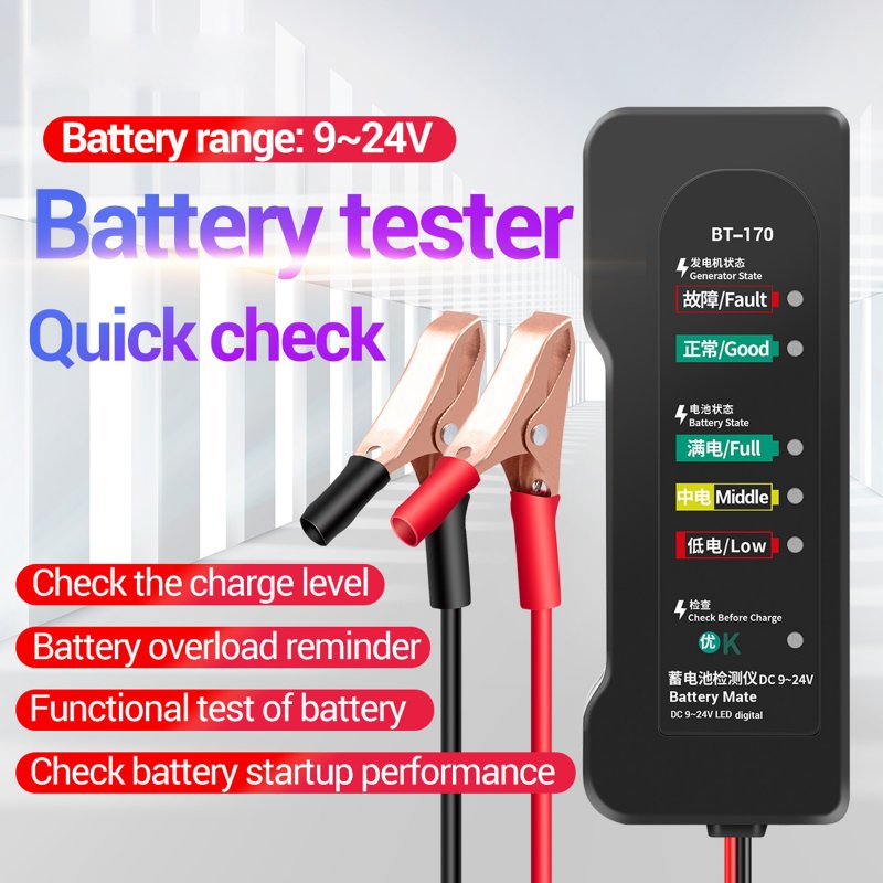 ANENG BT-170 12V Battery Tester Motorcycle Electric Bike 6-LED Display Automobile Fault Tester Multifunctional 