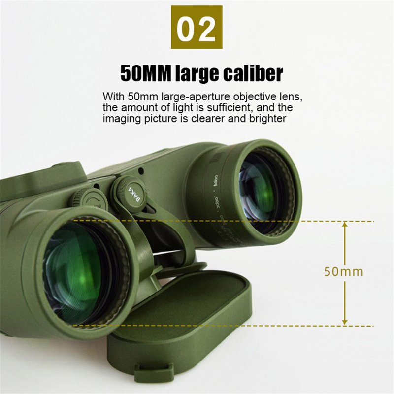 10x50 Binoculars High-power Hd with Compass Infrared Ranging Nitrogen-filled Waterproof Telescope Army Green