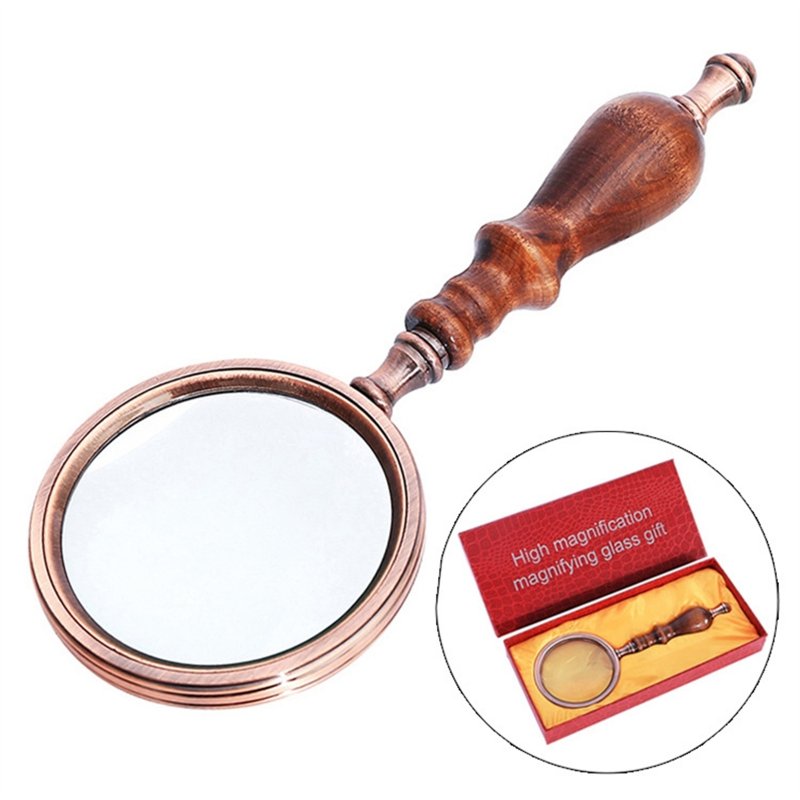 10x Handheld Magnifier Ergonomic Wooden Handle Portable Retro Magnifying Glass for Collectible Gift Reading