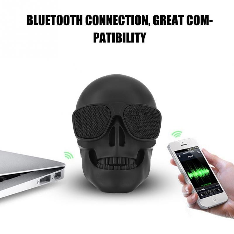 Portable Mini Skull Head Speaker Wireless Bluetooth Stereo Speaker HD Bass Speaker 