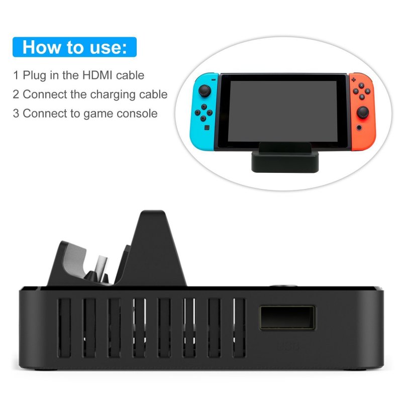 For Nintend Switch Dock Base TV Type C Output Charging Stand Switch Cooling Portable Bracket One-button Display Adapter black