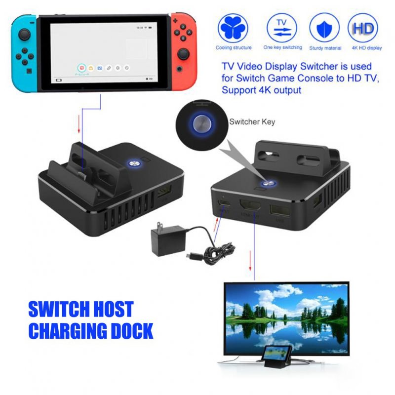 For Nintend Switch Dock Base TV Type C Output Charging Stand Switch Cooling Portable Bracket One-button Display Adapter black