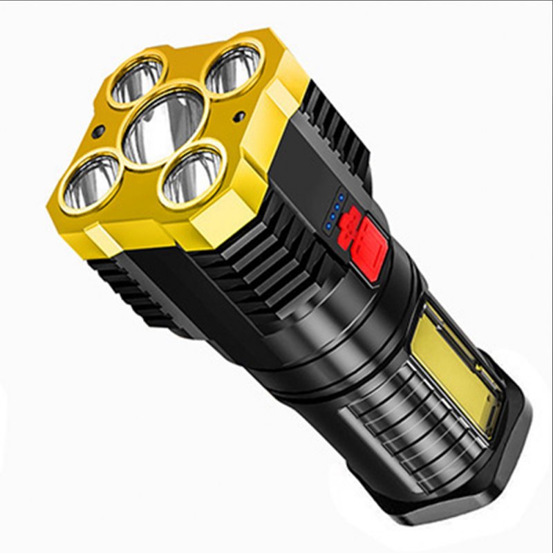 5led Super Bright Flashlight Usb Rechargeable Outdoor Portable Multi-function Waterproof Cob Side Light Work Light Gold