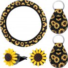 5pcs Car Accessories Sunflower Steering Wheel Cover with 2 Pieces Cute Sunflowers Keyring 2 Piece Car Vent Sunflowers