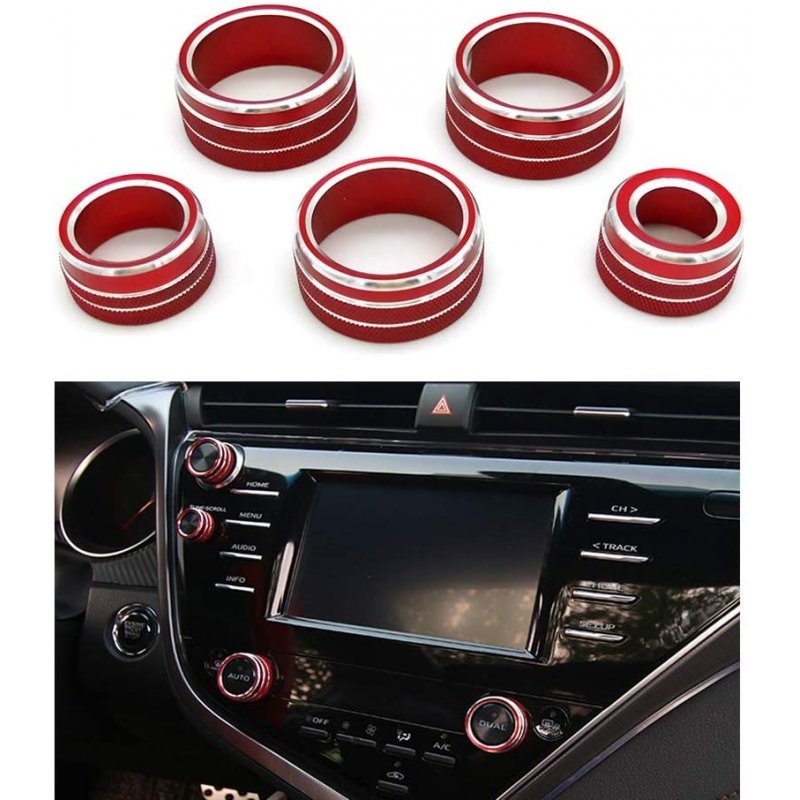 5pcs Center  Console  Knobs  Ac  Air  Conditioning  Button+audio+function+rear  Mirror  Knob  Cover Trim For Camry 2018 2019 2020 Red