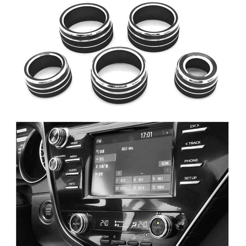 5pcs Center  Console  Knobs  Ac  Air  Conditioning  Button+audio+function+rear  Mirror  Knob  Cover Trim For Camry 2018 2019 2020 Black