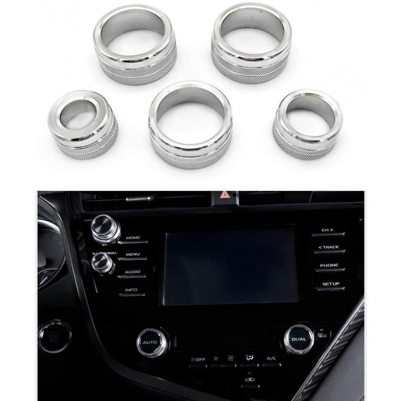 5pcs Center  Console  Knobs  Ac  Air  Conditioning  Button+audio+function+rear  Mirror  Knob  Cover Trim For Camry 2018 2019 2020 Silver