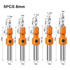 5pcs Countersink Drill Bit Set With 8/10mm Shank Heavy Duty Construction Woodworking Tool