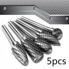 5pcs Double Groove Rotary File, Carbide Rotary Files Set, 0.2 x 0.4 Inch Grinding Head Tungsten Carbide Burr Milling Cutter Drill Bit Set