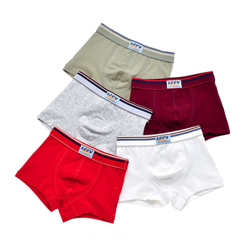 5pcs Kids Underwears Boy Pure Cotton Breathable  Soild Color Boxer Briefs As shown