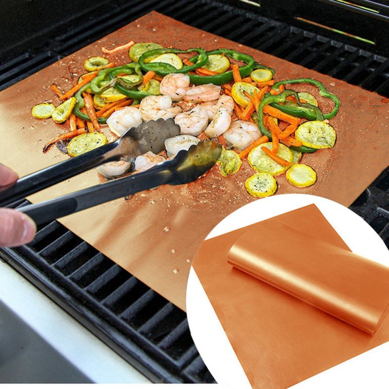 5pcs/Set Reusable BBQ Grill Mats Non-Stick Barbecue Baking Pad Sheets Bakeware Cooking Tool For Outdoor Picnic Golden