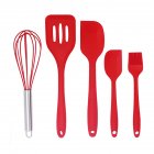 5pcs Silicone Kitchen Utensils Set With Scraper Spatula Egg Beater Heat Resistant Non-stick Baking Tools red