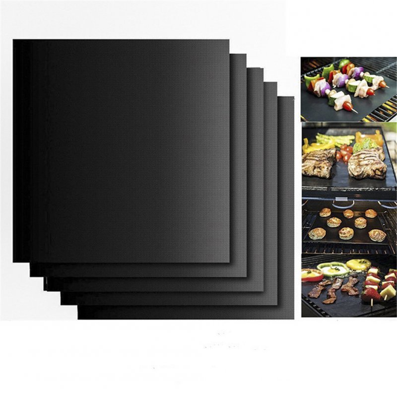 5pcs/set Barbecue  Mat Glass Fiber Grill Pad Non-stick High Temperature Resistant Thin black_330*400*0.2mm