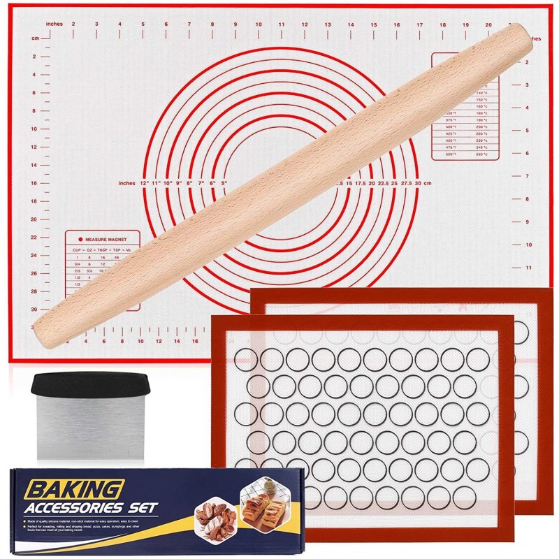 5pcs/set Silicone Baking  Tool  Set Baking Mat Rolling Pin Rolling Pad Heat-resistant Baking Mat Baking mat set of 5