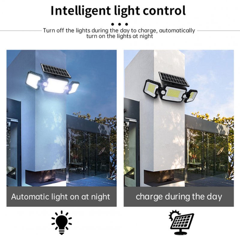 Solar Floodlight Double-head Induction PIR Motion Sensor Waterproof Wall Lamp For Outdoor Garden Courtyard 