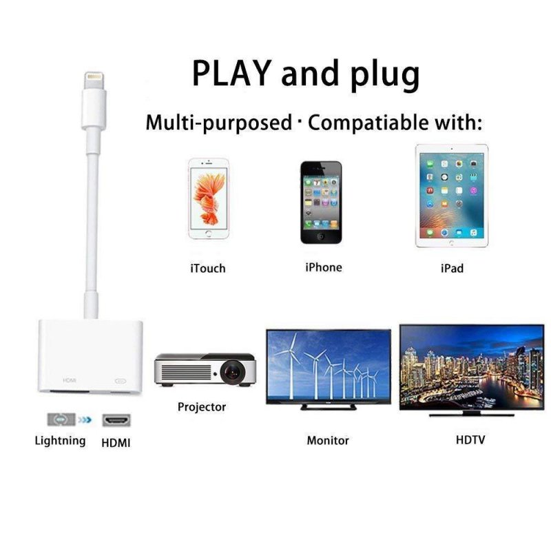 Lighting to HDMI HD Digital Audio AV Adapter with Charging Port for iOS 