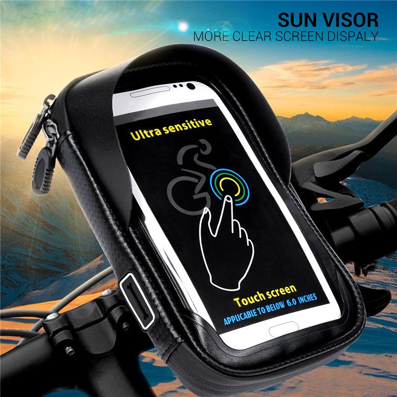 6.0 inch Waterproof Bike Bicycle Mobile Phone Holder Stand Motorcycle Handlebar Mount Bag for iPhone X Samsung LG Huawei black