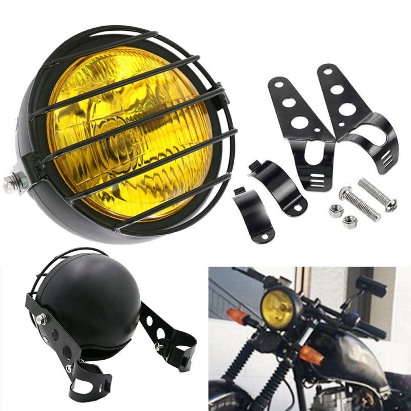 Universal 6.5" Retro Motorcycle LED Headlight Headlamp  Mount Grill Cover Set
