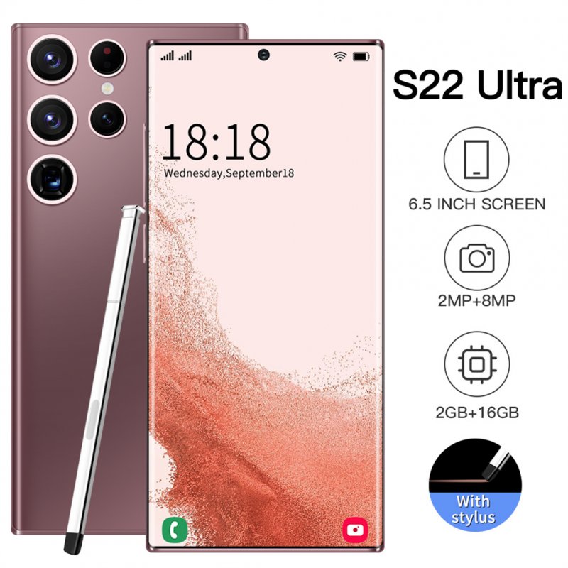 6.5-inch Smartphone S22ultra High-definition Large-screen 2mp+8mp Camera (2+16gb) Bronze_US Plug