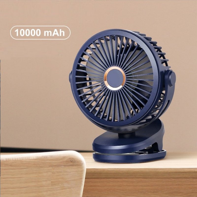 6 Inches 10000mah Clip-on Fan 3 Speeds 4 Modes 360 Degree Rotation Portable Silent Usb Rechargeable Desk Stroller Fan Navy blue