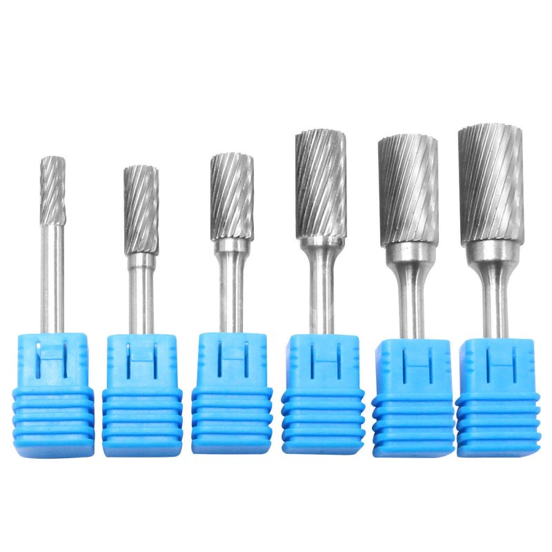 6 PCs Solid Carbide Burr Set Polishing Diamond Burrs Rotary Tools Accessories For Carving Engraving Grinding Polishing Cylinder Head Porting Sculpting Type A single slot 6-piece