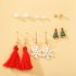 6 Pair of  Christmas Earrings   Set  Pearl  Tassel  Snowflake  Earrings Golden