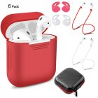 6 Pcs Set Silicone Protective Cover   Receiving box   Anti Lost Strap   Ear Cover Hooks for Apple AirPods Case red